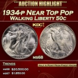 1934-p Walking Liberty Half Dollar Near Top Pop 50c ms68 SEGS