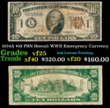 1934A $10 FRN Hawaii WWII Emergency Currency Grades vf+