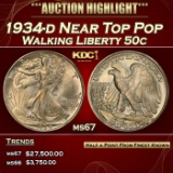 1934-d Walking Liberty Half Dollar Near Top Pop 50c ms67 SEGS