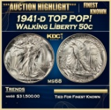 1941-d Walking Liberty Half Dollar TOP POP! 50c ms68 SEGS