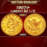 1907-p Gold Liberty Quarter Eagle $2 1/2 ms64 SEGS