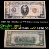 1934A $20 FRN Hawaii WWII Emergency Currency Grades Select AU