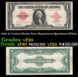 1923 $1 United States Note Grades vf++ Signatures Speelman/White