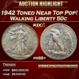 1942 Proof Walking Liberty Half Dollar Toned Near Top Pop! 50c pr68+ SEGS