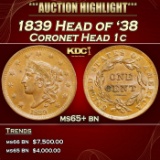 1839 Head of '38 Coronet Head Large Cent 1c ms65+ bn SEGS
