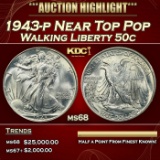 1943-p Walking Liberty Half Dollar Near Top Pop 50c ms68 SEGS