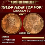 1912-p Lincoln Cent Near Top Pop! 1c ms66+ rd SEGS