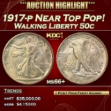 1917-p Walking Liberty Half Dollar Near Top Pop! 50c ms66+ SEGS