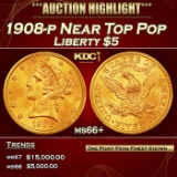 1908-p Gold Liberty Half Eagle Near Top Pop $5 ms66+ SEGS