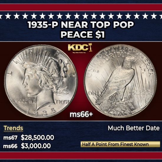 1935-p Peace Dollar Near Top Pop $1 ms66+ SEGS