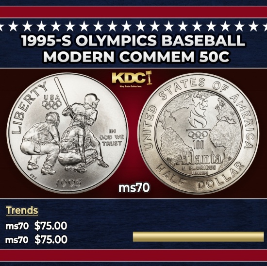 1995-s Olympics Baseball Modern Commem Half Dollar 50c ms70 SEGS