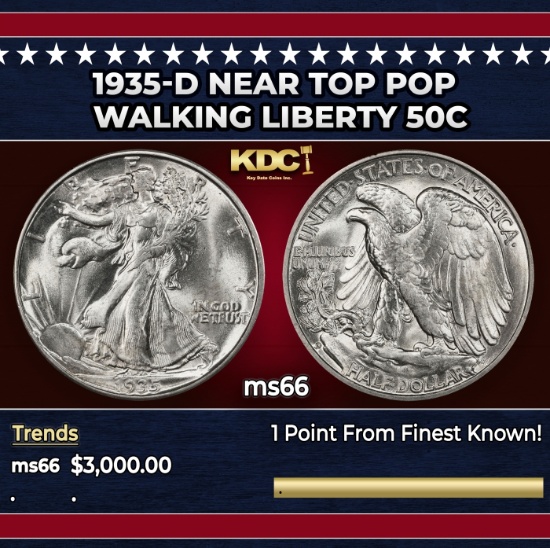 1935-d Walking Liberty Half Dollar Near Top Pop 50c ms66 SEGS