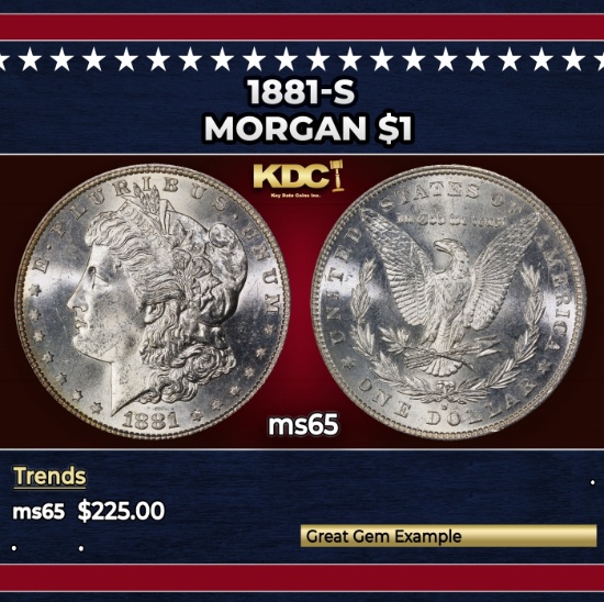 1881-s Morgan Dollar $1 Grades ms65