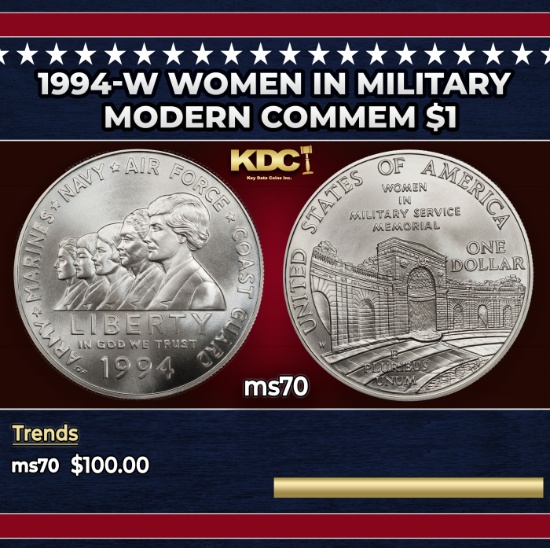 1994-w Women in Military Modern Commem Dollar $1 ms70 SEGS