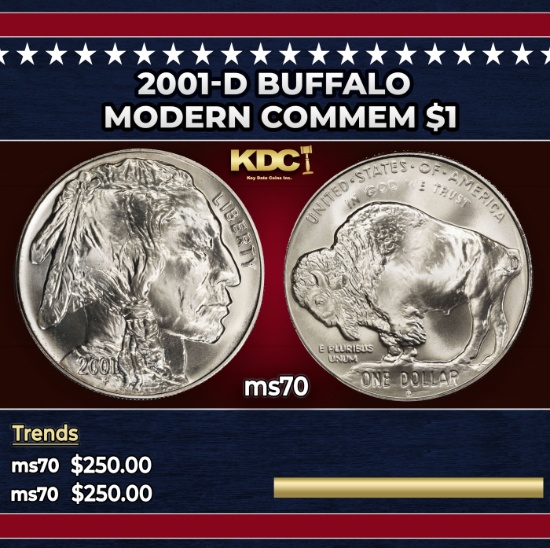 2001-d Buffalo Modern Commem Dollar $1 ms70 SEGS