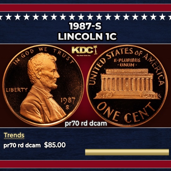 1987-s Proof Lincoln Cent 1c pr70 rd dcam SEGS