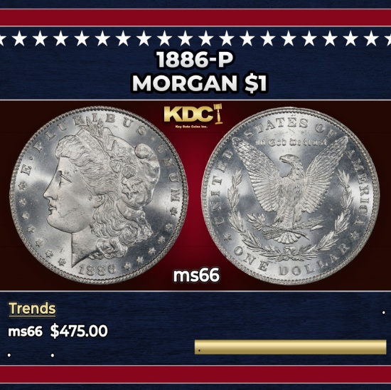 1886-p Morgan Dollar $1 Grades ms66