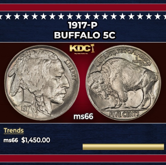 1917-p Buffalo Nickel 5c ms66 SEGS