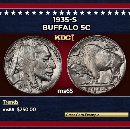 1935-s Buffalo Nickel 5c Grades ms65