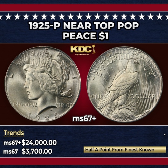 1925-p Peace Dollar Near Top Pop $1 ms67+ SEGS