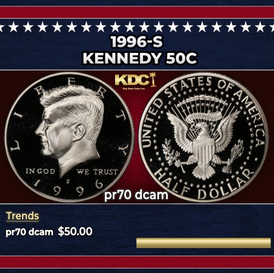 1996-s Proof Kennedy Half Dollar 50c pr70 dcam SEGS