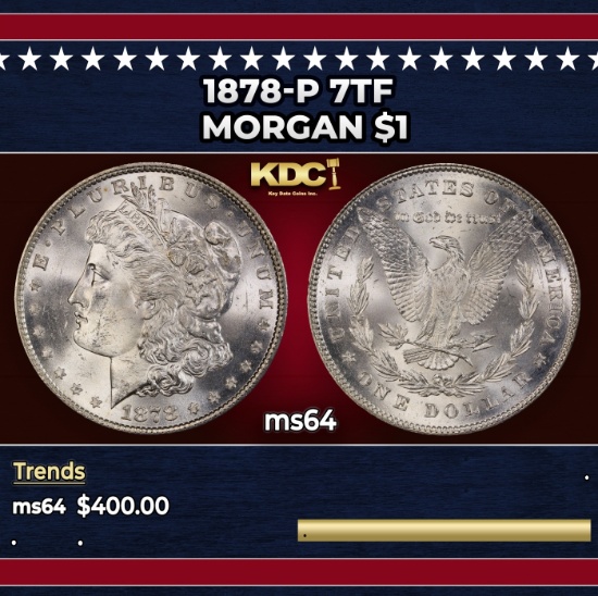 1878-p 7tf Morgan Dollar $1 Grades ms64