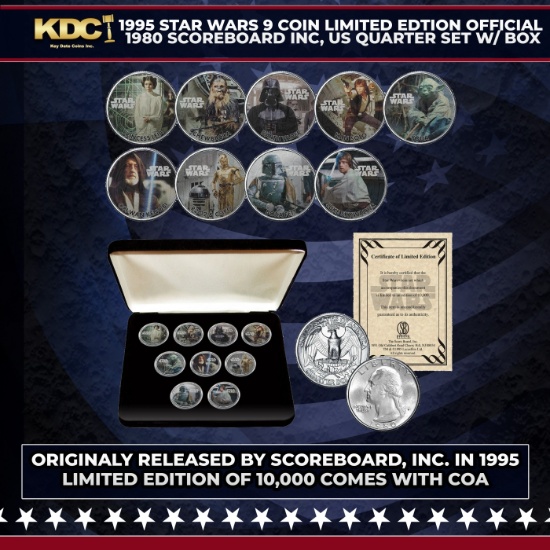 1995 STAR WARS 9 Coin Limited Edtion Official 1980 Scoreboard Inc, US Quarter Set w/ Box Other Toy