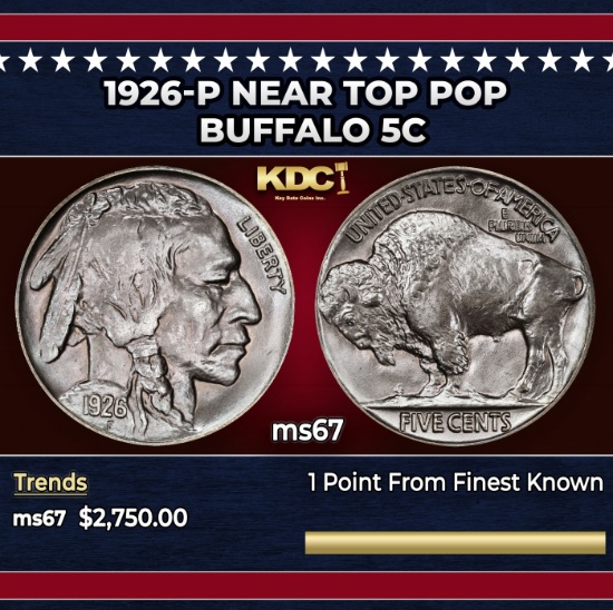 1926-p Buffalo Nickel Near Top Pop 5c ms67 SEGS