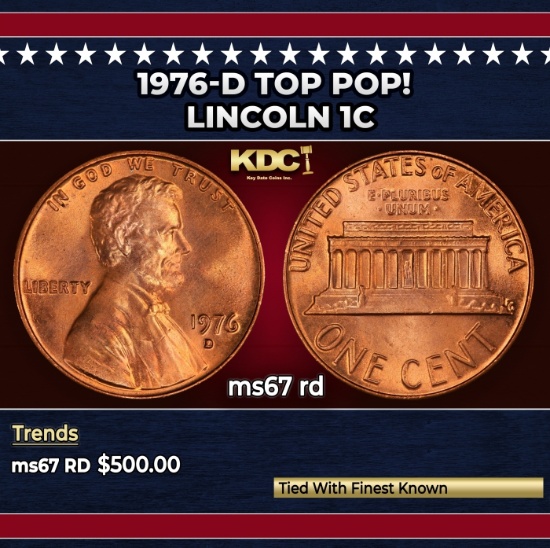 1976-d Lincoln Cent TOP POP! 1c ms67 rd SEGS