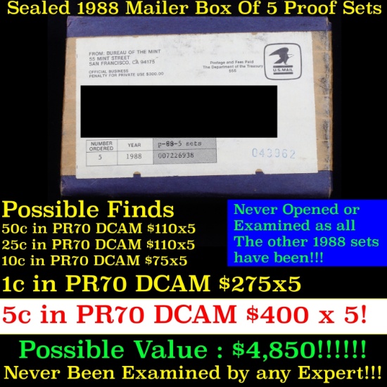 Original sealed box 5- 1988 United States Mint Proof Sets.