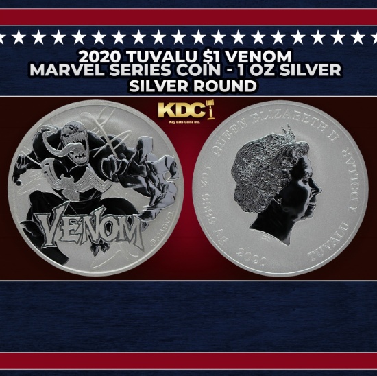 2020 Tuvalu $1 Venom Marvel Series Coin - 1 oz Silver Round Round