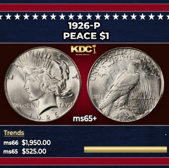 1926-p Peace Dollar $1 ms65+ SEGS