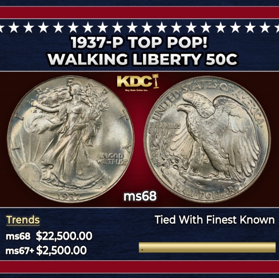 1937-p Walking Liberty Half Dollar TOP POP! 50c ms68 SEGS