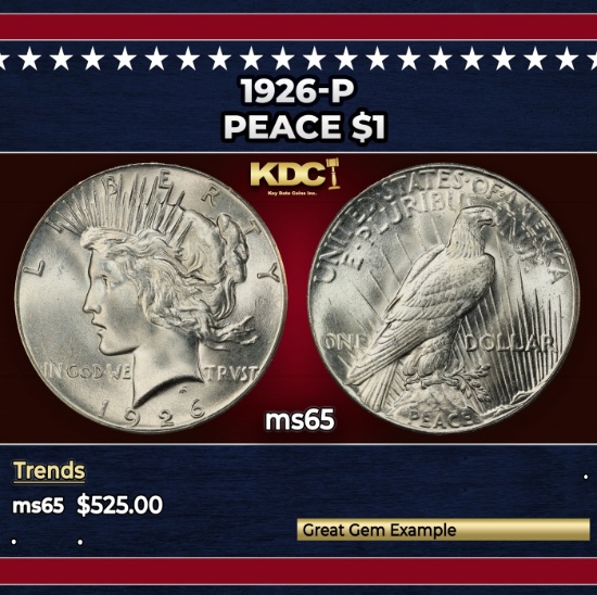 1926-p Peace Dollar $1 Grades ms65