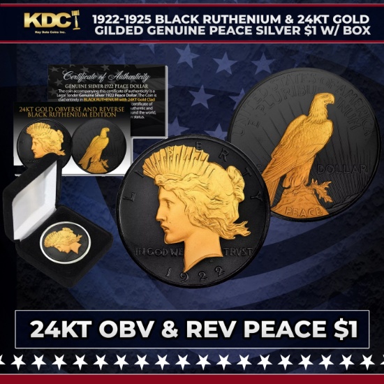 1922-1925 Black Ruthenium & 24KT Gold Gilded Genuine Peace Silver $1 w/ Box Other Toy