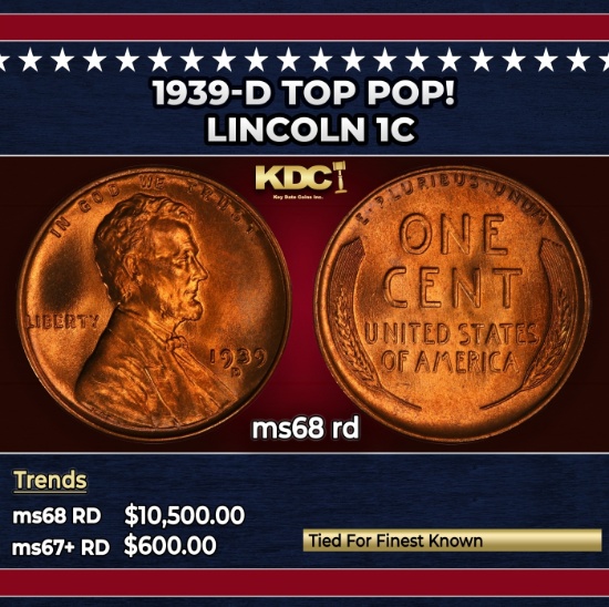 1939-d Lincoln Cent TOP POP! 1c ms68 rd SEGS