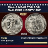 1944-s Walking Liberty Half Dollar Near Top Pop 50c Grades ms66