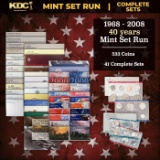 1968-2008 40 Years Mint Set Run - 533 Coins, 41 Complete Sets