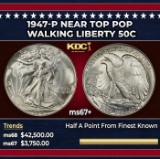 1947-p Walking Liberty Half Dollar Near Top Pop 50c ms67+ SEGS