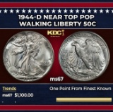 1944-d Walking Liberty Half Dollar Near Top Pop 50c ms67 SEGS