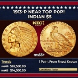1913-p Gold Indian Half Eagle Near Top Pop! $5 ms65+ USCG