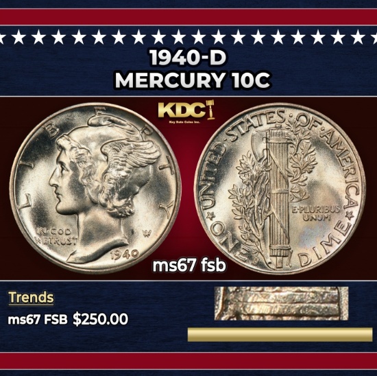 1940-d Mercury Dime 10c ms67 fsb SEGS