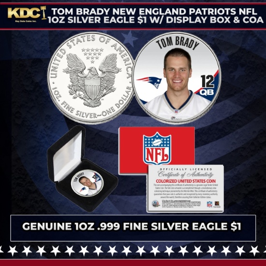 Tom Brady New England Patriots NFL 1oz Silver Eagle $1 w/ Display Box & COA Other Toy