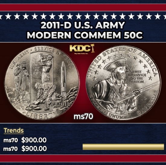 2011-d U.S. Army Modern Commem Half Dollar 50c ms70 SEGS