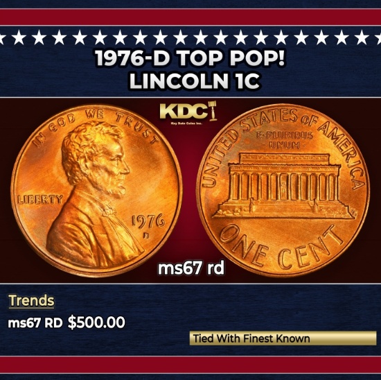 1976-d Lincoln Cent TOP POP! 1c ms67 rd SEGS