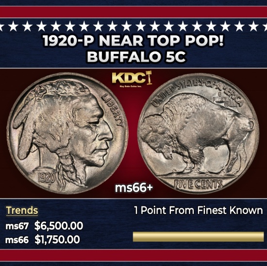 1920-p Buffalo Nickel Near Top Pop! 5c ms66+ SEGS