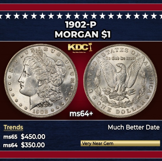 1902-p Morgan Dollar $1 Grades ms64+