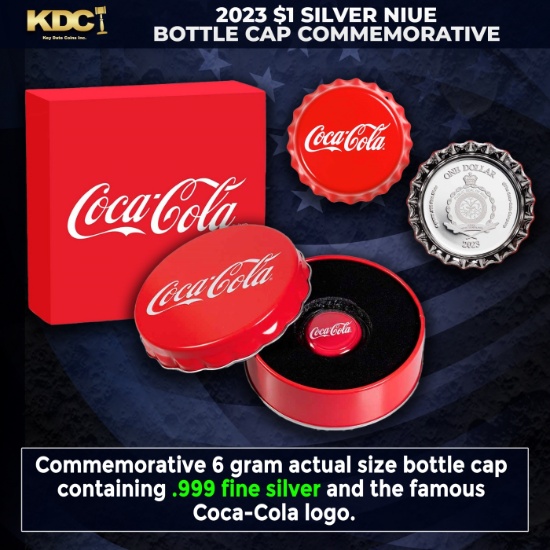 2023 1 Niue Coca Cola Bottle Cap Commerative Coin 6g .999 Silver in Collector Tin with COA COOL! Oth
