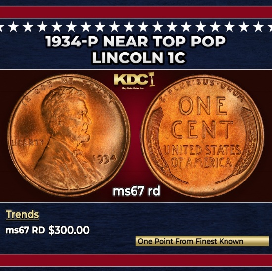 1934-p Lincoln Cent Near Top Pop 1c ms67 rd SEGS