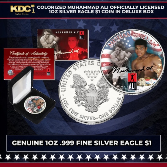 Colorized Muhammad Ali Officially Licensed 1oz Silver Eagle $1 Coin in Deluxe Box Other Toy